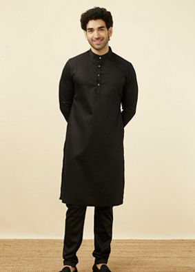 Black Solid Kurta Set image number 2