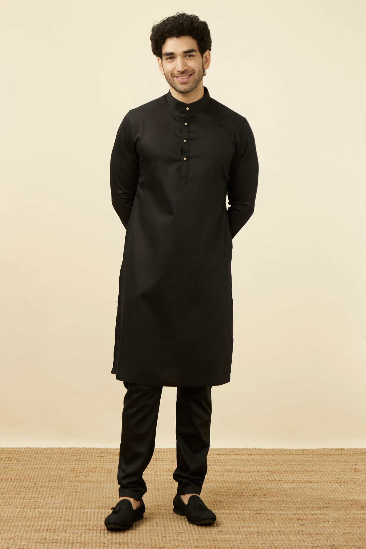 Buy Black Solid Kurta Set Online in India @Manyavar - Kurta Pajama for Men