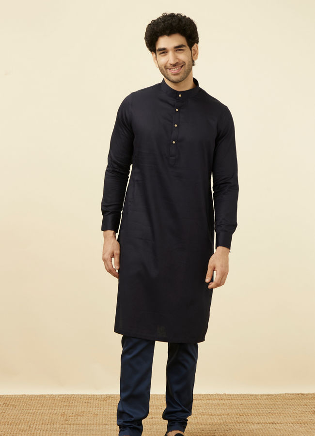 Manyavar Men Deep Blue Kurta Set