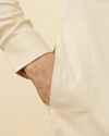 Manyavar Men Light Cream Solid Kurta Pajama