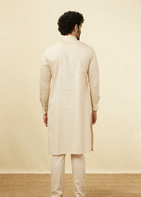 alt message - Manyavar Men Light Cream Solid Kurta Pajama image number 5