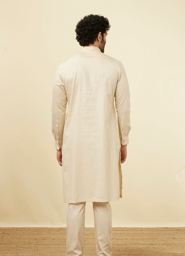 Manyavar Men Light Cream Solid Kurta Pajama