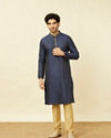 alt message - Manyavar Men Royal Blue Drop Patterned Kurta Set image number 2