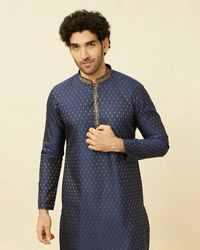 Manyavar Men Royal Blue Drop Patterned Kurta Set