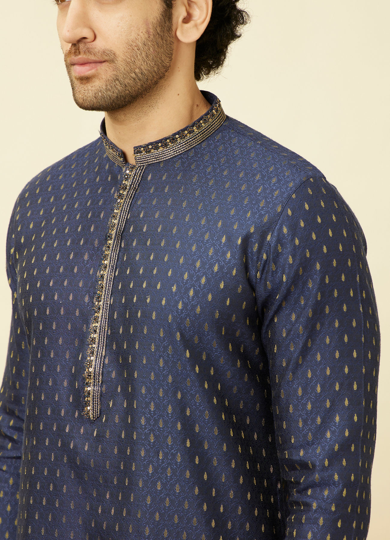 Manyavar Men Royal Blue Drop Patterned Kurta Set