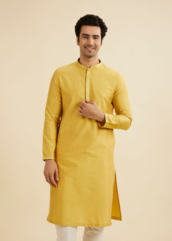 Manyavar Men Golden Plain Kurta Set