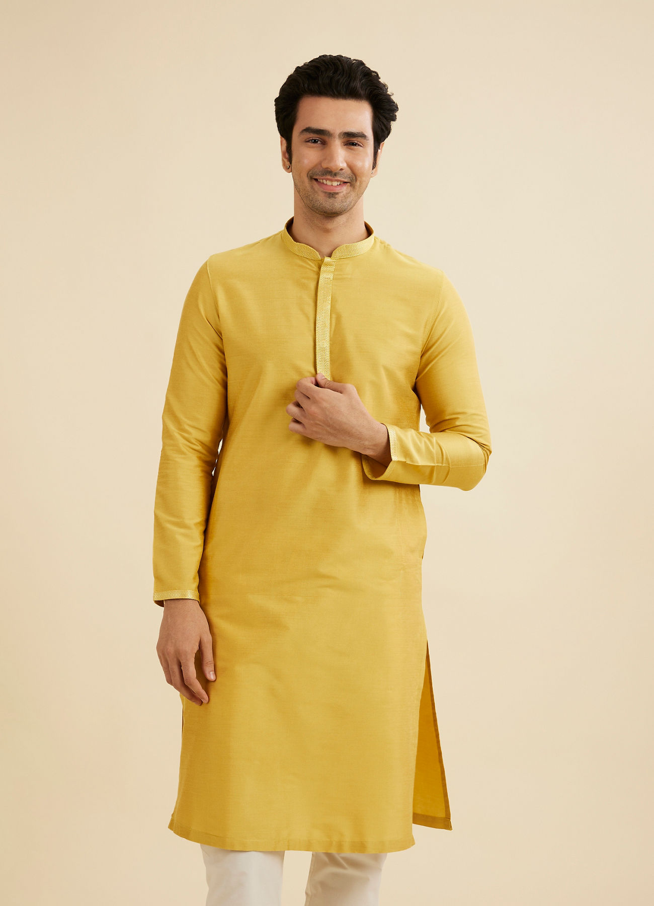 Manyavar Men Golden Plain Kurta Set