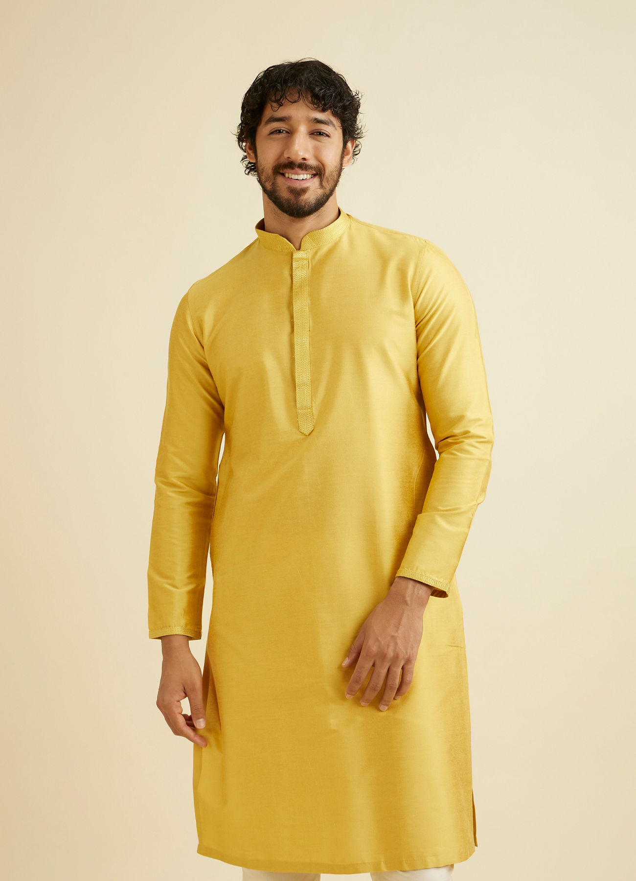 Manyavar Men Golden Plain Kurta Set