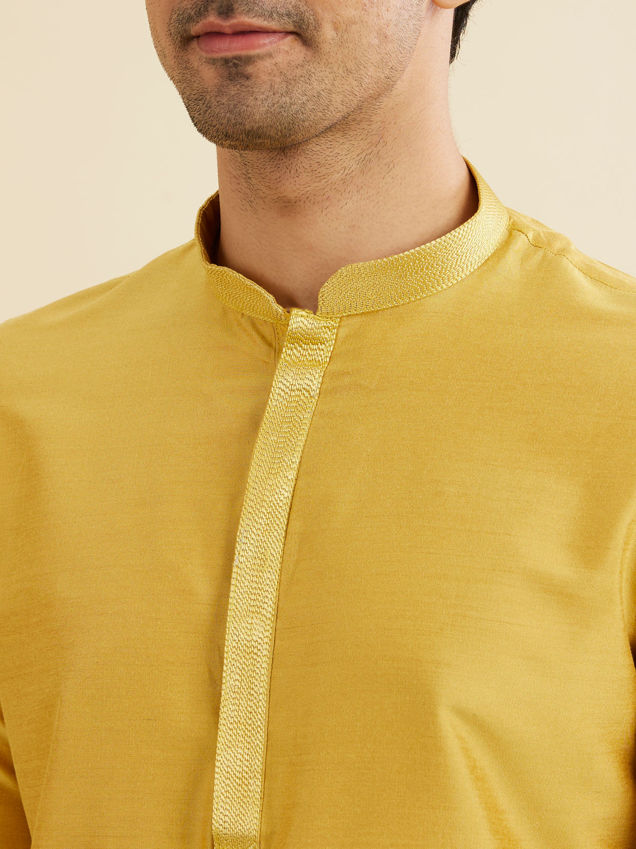 Manyavar Men Golden Plain Kurta Set