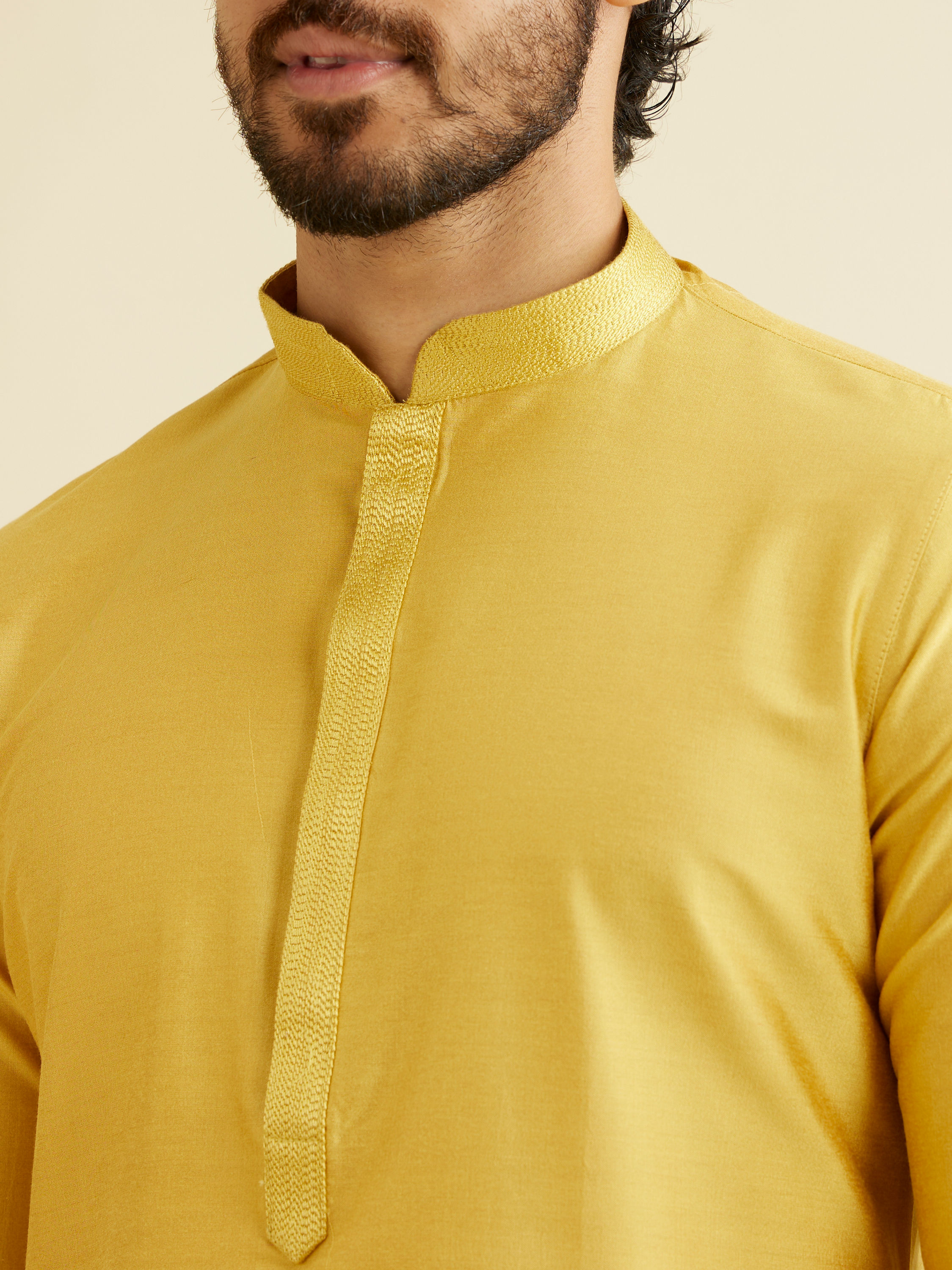 Manyavar Men Golden Plain Kurta Set