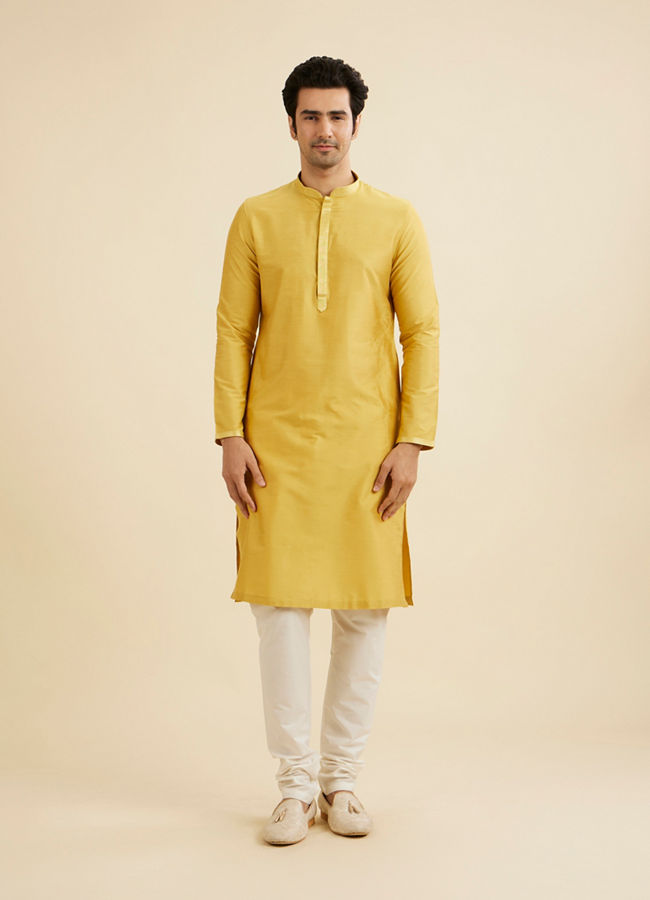 Manyavar Men Golden Plain Kurta Set