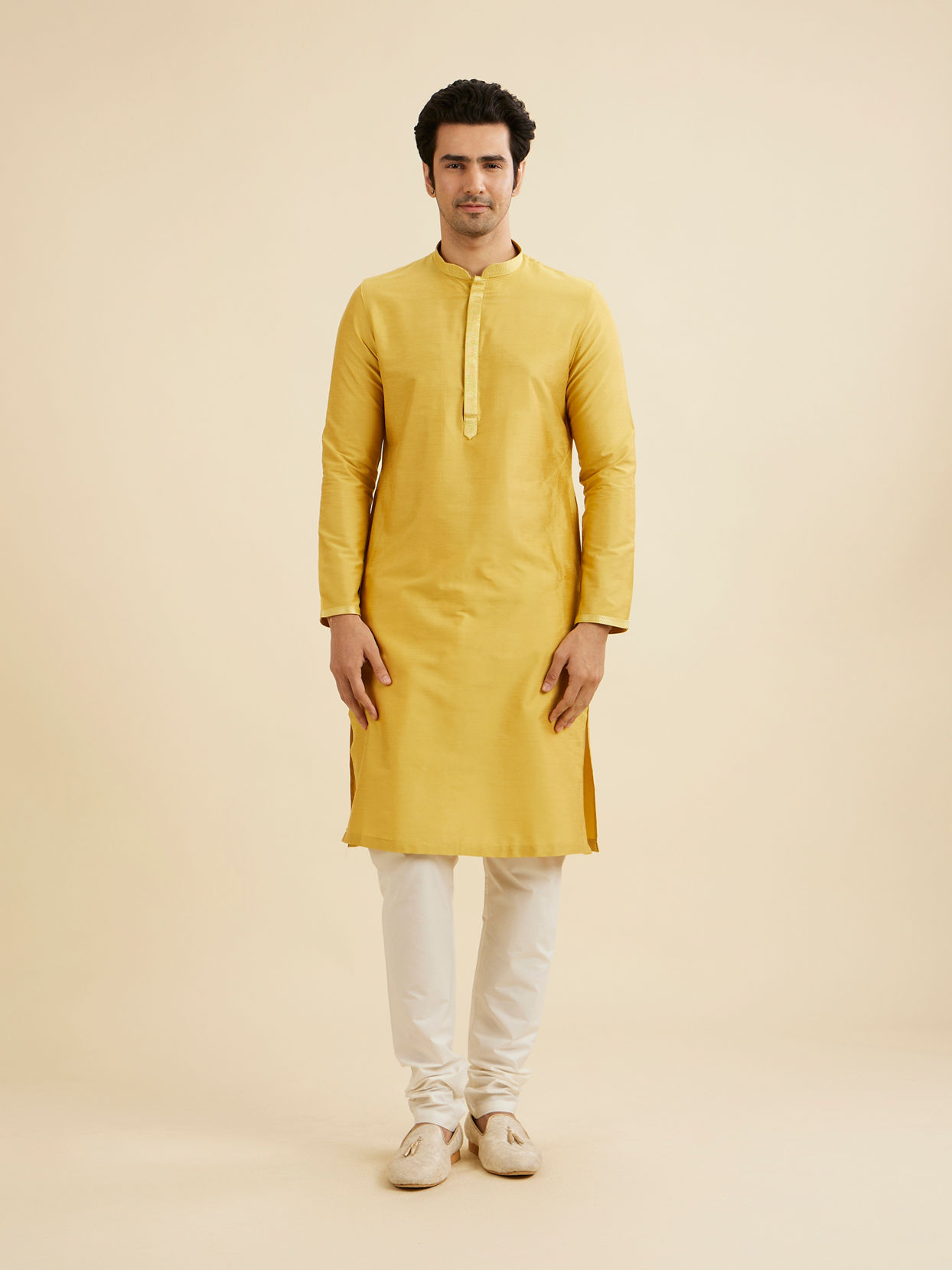 Manyavar Men Golden Plain Kurta Set