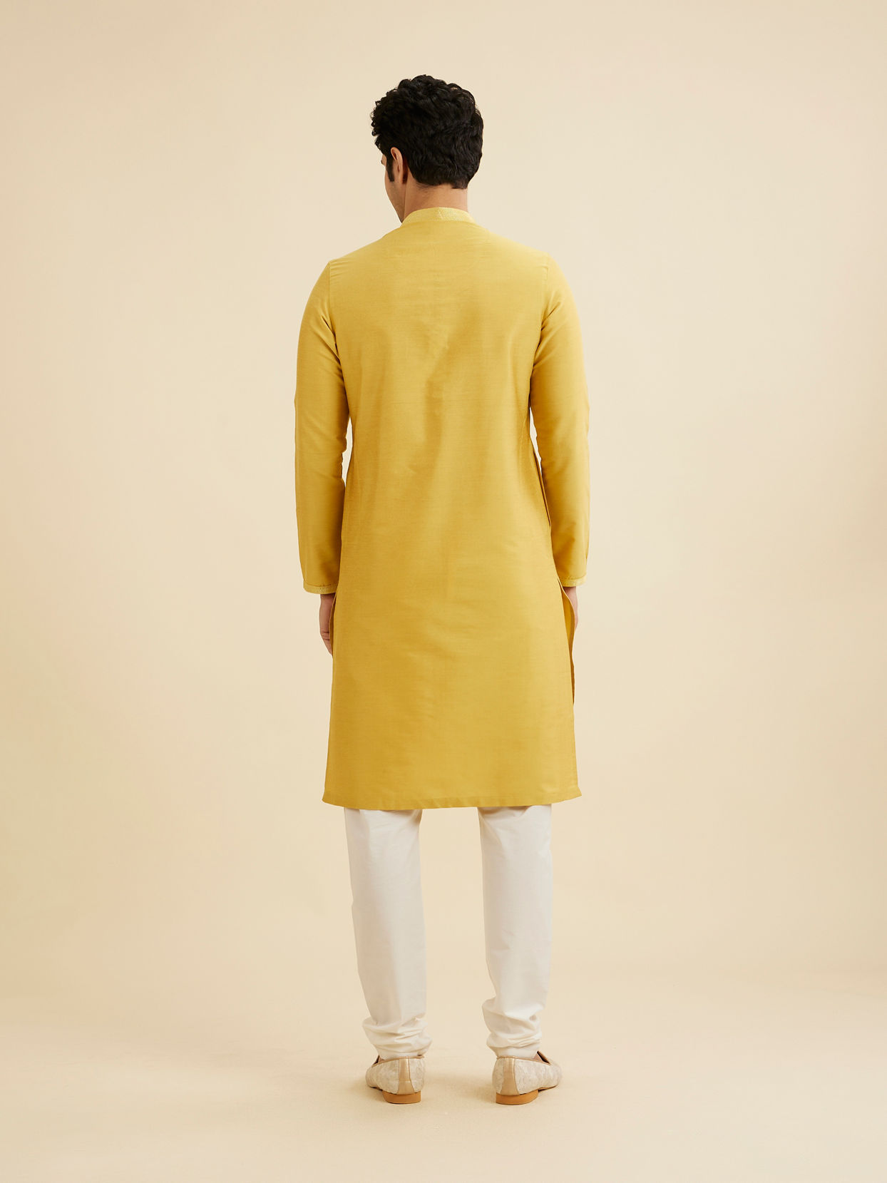 Manyavar Men Golden Plain Kurta Set