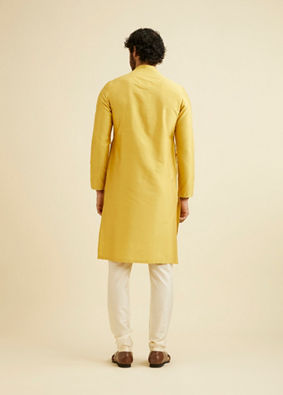 Manyavar Men Golden Plain Kurta Set image number 5