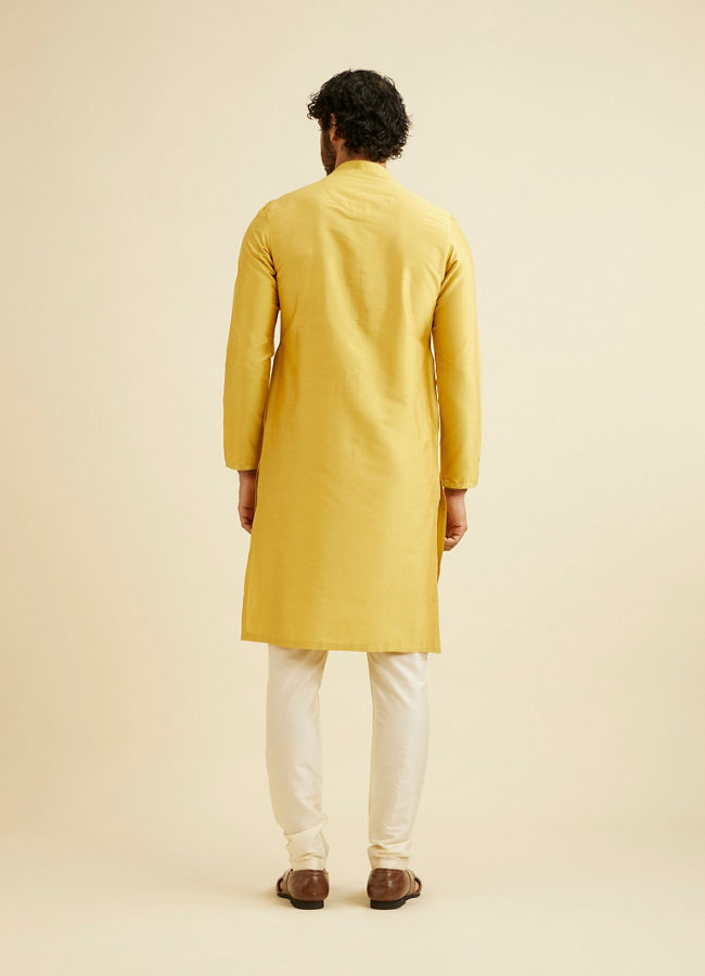 Manyavar Men Golden Plain Kurta Set image number 5