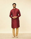 Manyavar Men Maroon Pintuck Design Kurta Set