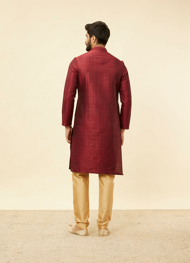 Manyavar Men Maroon Pintuck Design Kurta Set