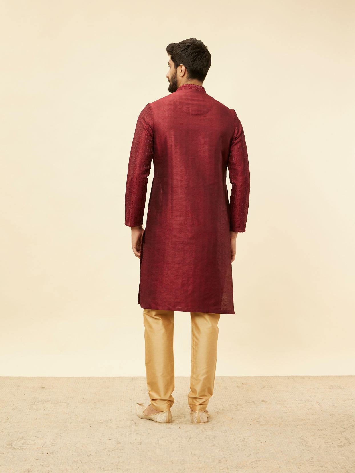 Manyavar Men Maroon Pintuck Design Kurta Set