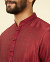 alt message - Manyavar Men Maroon Pintuck Design Kurta Set image number 1