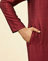 Manyavar Men Maroon Pintuck Design Kurta Set