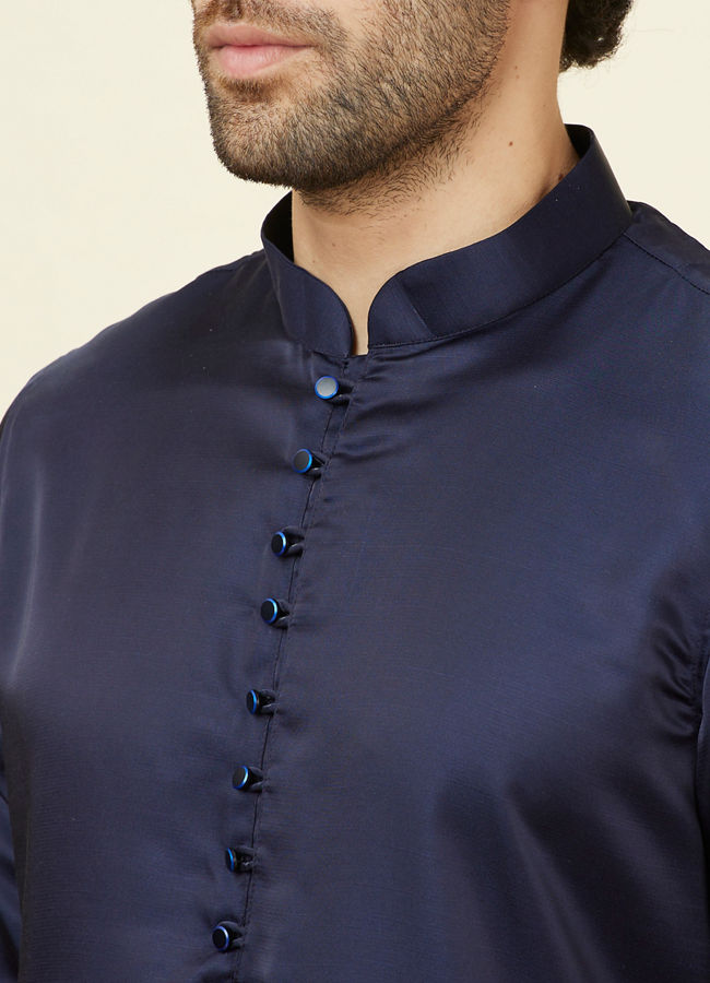 alt message - Manyavar Men Dark Blue Loop Buttoned Classic Kurta Set image number 1