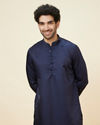 alt message - Manyavar Men Dark Blue Loop Buttoned Classic Kurta Set image number 0