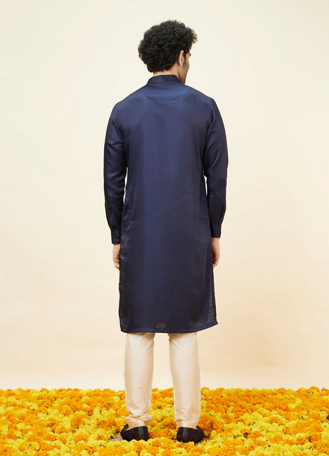 alt message - Manyavar Men Dark Blue Loop Buttoned Classic Kurta Set image number 5