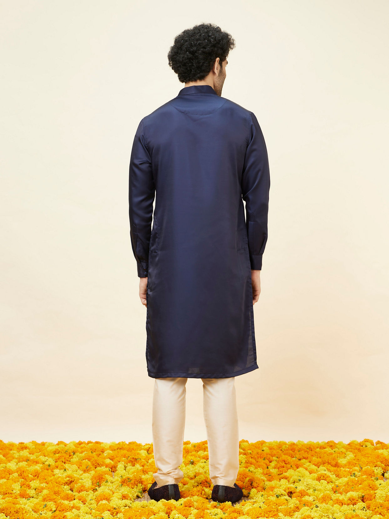 alt message - Manyavar Men Dark Blue Loop Buttoned Classic Kurta Set image number 5