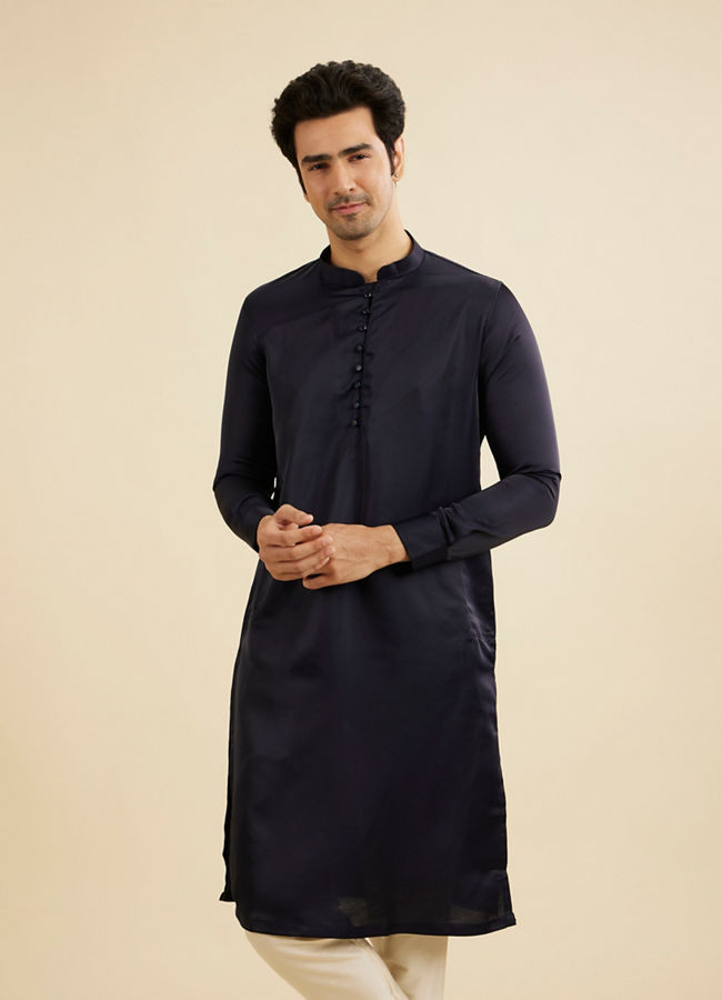 Manyavar Men Dark Blue Loop Buttoned Classic Kurta Set