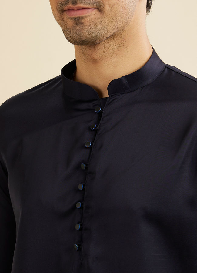 Manyavar Men Dark Blue Loop Buttoned Classic Kurta Set