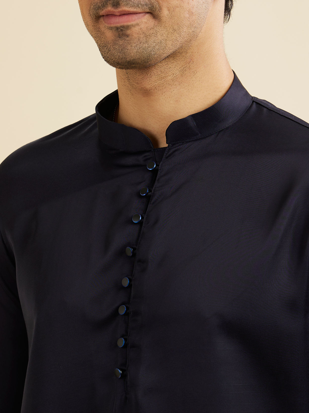 Manyavar Men Dark Blue Loop Buttoned Classic Kurta Set