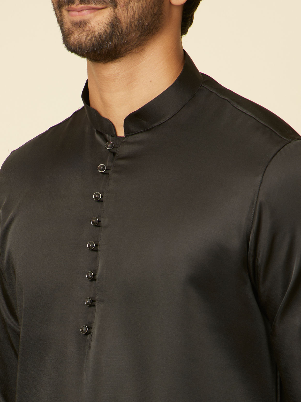 alt message - Manyavar Men Ebony Black Kurta Set image number 1