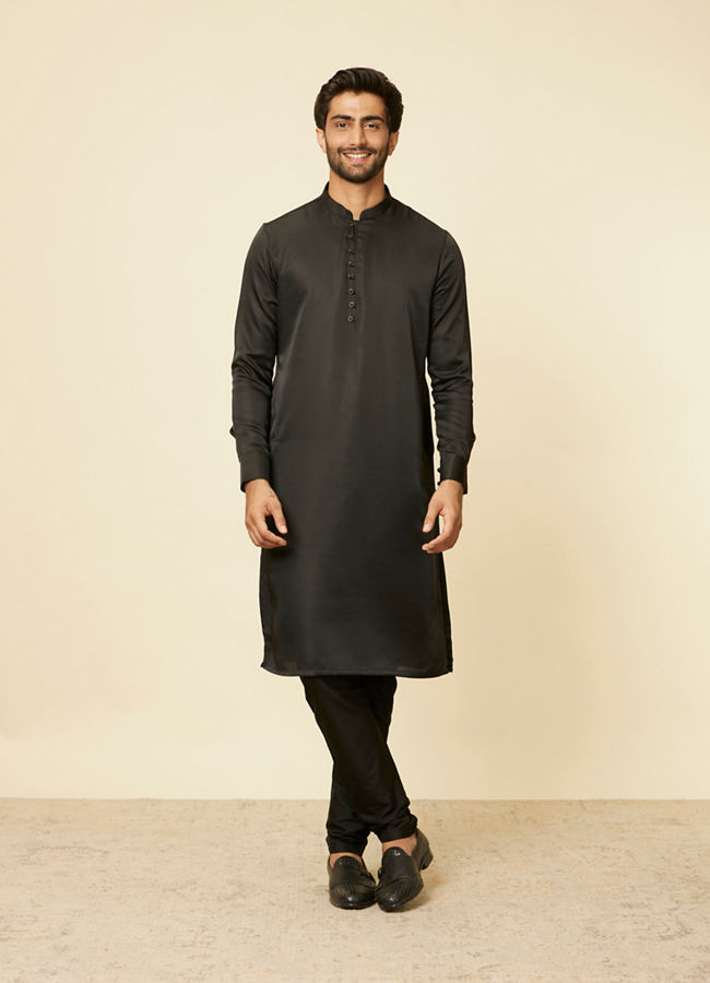 alt message - Manyavar Men Ebony Black Kurta Set image number 2