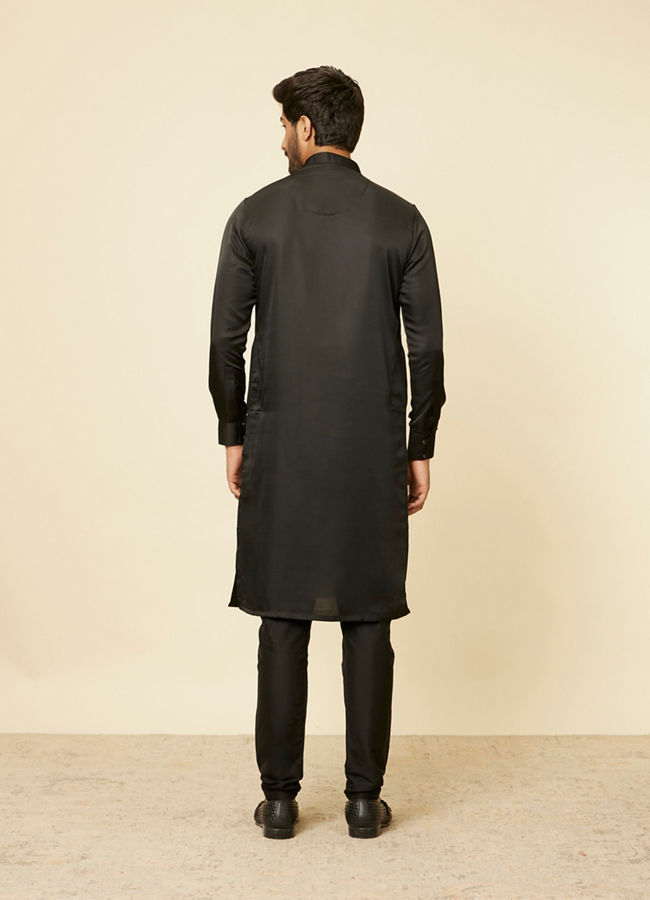 Manyavar Men Ebony Black Kurta Set