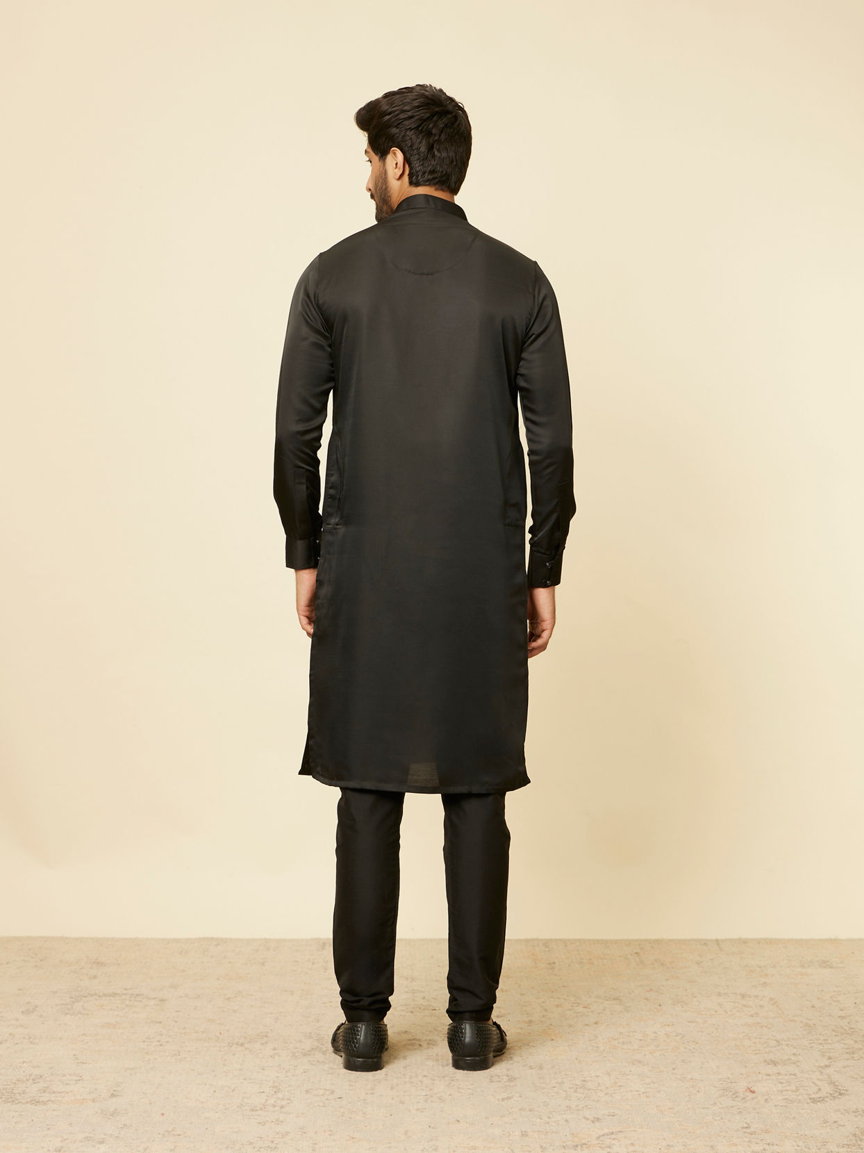 Manyavar Men Ebony Black Kurta Set