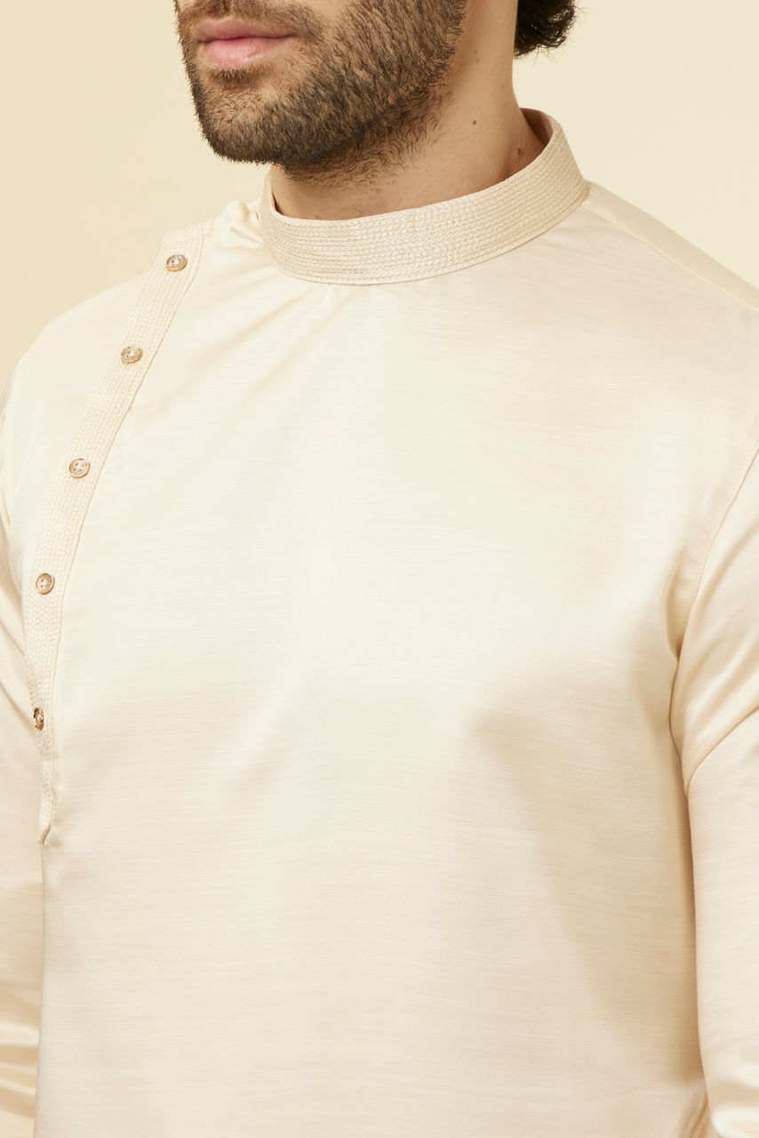 Manyavar Men Classic Cream Beige Angrakha Style Kurta Set