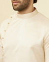 Manyavar Men Classic Cream Beige Angrakha Style Kurta Set