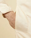 Manyavar Men Classic Cream Beige Angrakha Style Kurta Set