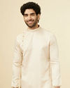 alt message - Manyavar Men Classic Cream Beige Angrakha Style Kurta Set image number 0