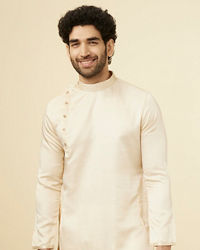 Manyavar Men Classic Cream Beige Angrakha Style Kurta Set