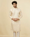 alt message - Manyavar Men Classic Cream Beige Angrakha Style Kurta Set image number 2