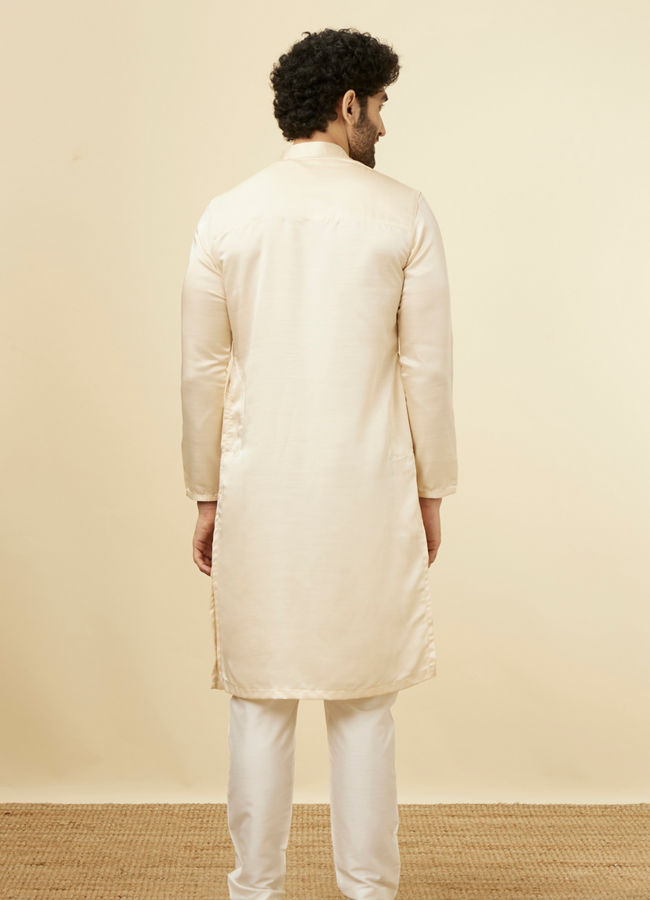 Manyavar Men Classic Cream Beige Angrakha Style Kurta Set