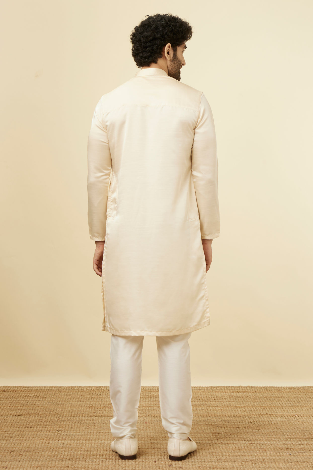 Manyavar Men Classic Cream Beige Angrakha Style Kurta Set