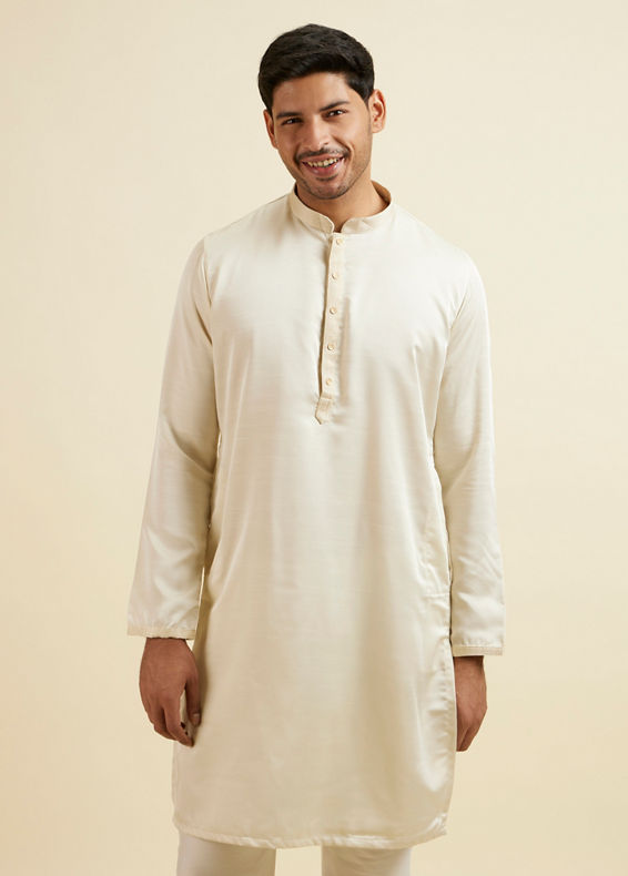 Manyavar Men Ivory White Placket Detailed Kurta Set