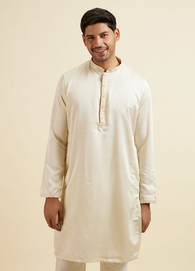 Manyavar Men Ivory White Placket Detailed Kurta Set