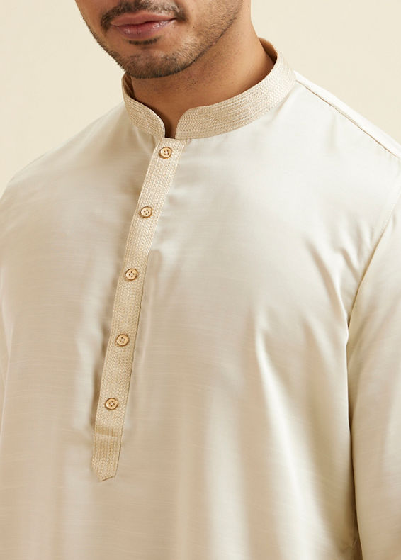Manyavar Men Ivory White Placket Detailed Kurta Set