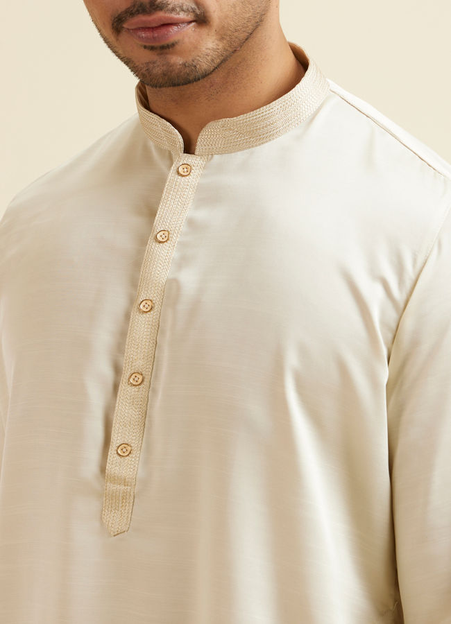 Manyavar Men Ivory White Placket Detailed Kurta Set