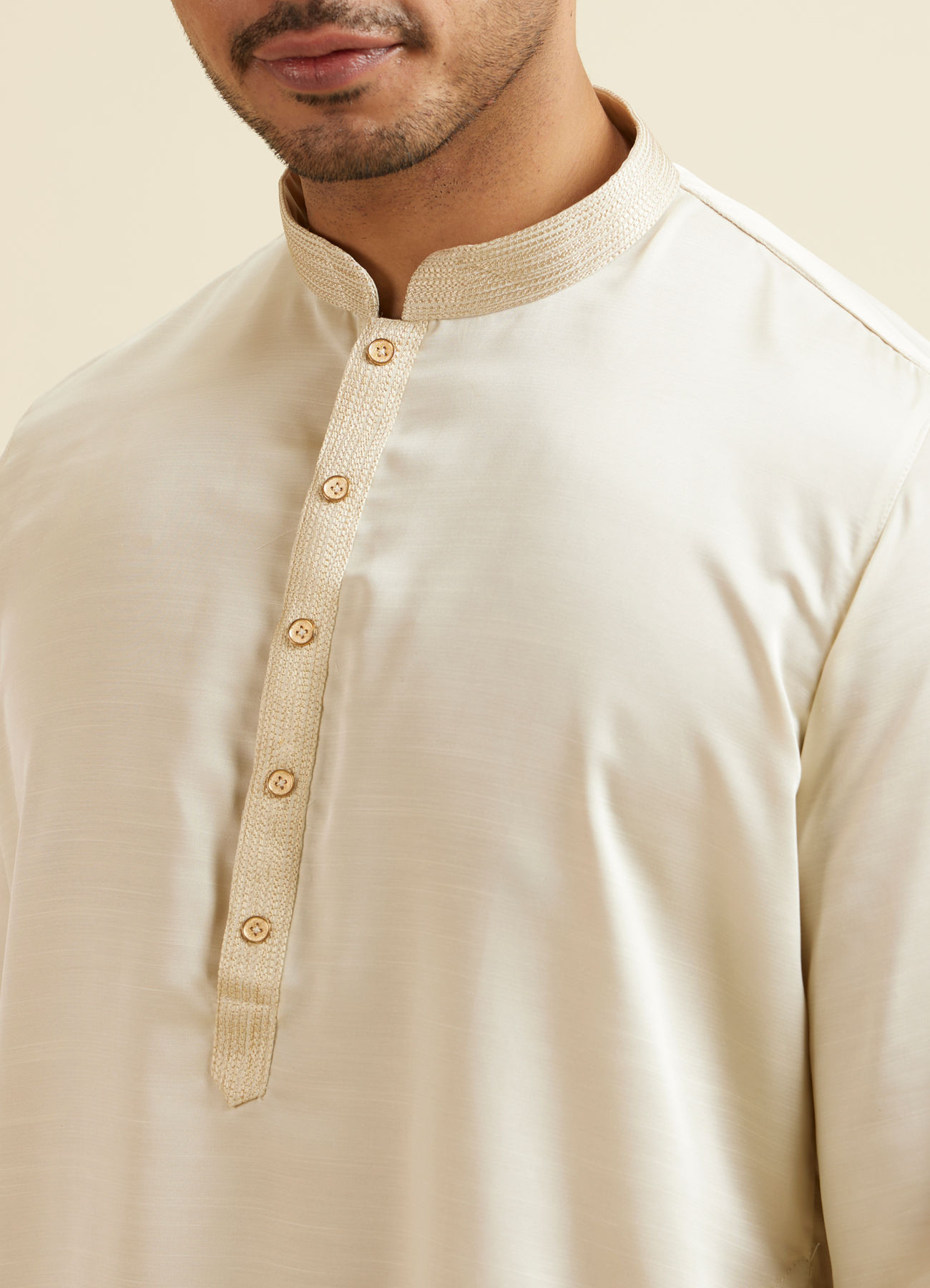 Manyavar Men Ivory White Placket Detailed Kurta Set