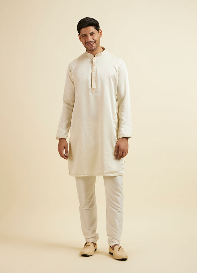 Manyavar Men Ivory White Placket Detailed Kurta Set