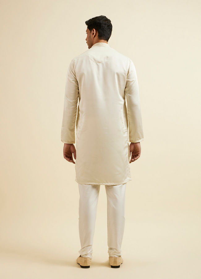 Manyavar Men Ivory White Placket Detailed Kurta Set